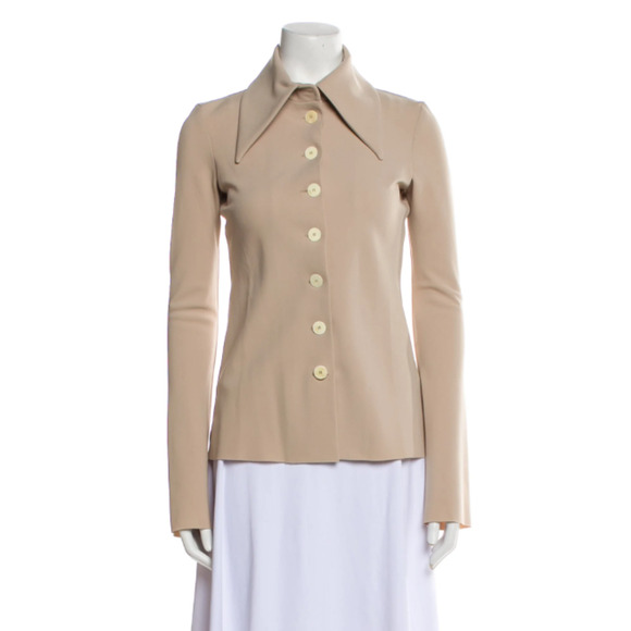 A.W.A.K.E. AWAKE MODE Beige Pointed Collar Button-Front Blouse - Size 34EU/Small - Picture 1 of 7